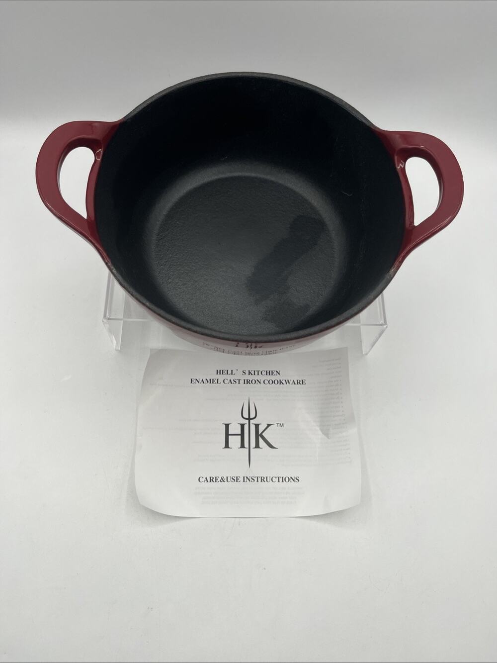 Hell's Kitchen Balti Handled Dish Cast Iron Red Enamel 1.75 Quart Oven Safe NWOB